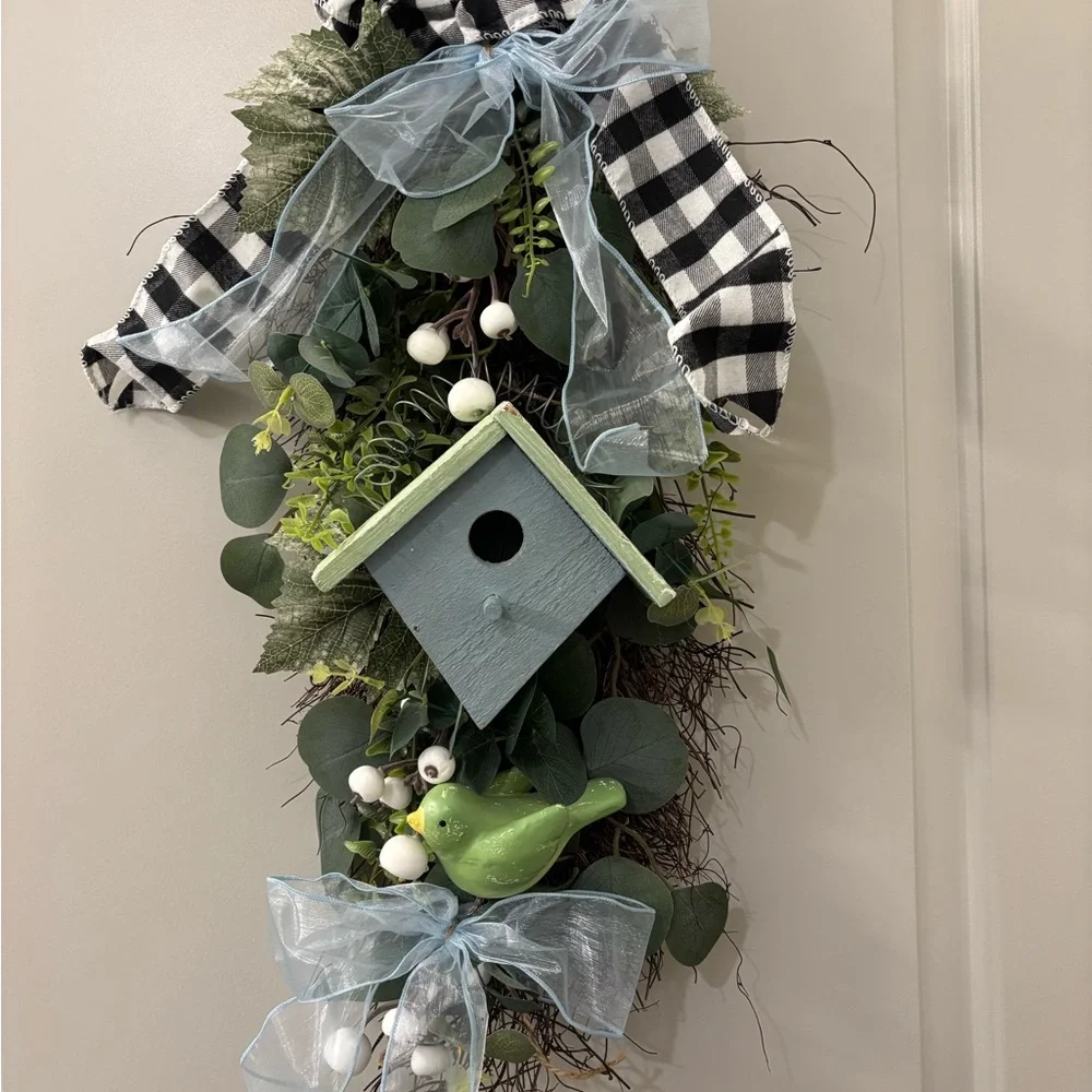 Charming Green Birdhouse Spring Wreath Custom Design Final Sale